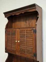 Ethan Allen Antiqued Pine Old Tavern Hutch-Rustic Vintage Shutter Front Shelf