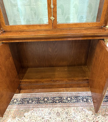 Italian Burled Walnut Display Cabinet | Glass Door & 3 glass Shelves & Light