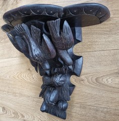 Antique French Oak Wall Shelf Bracket Carved Hanging Game Bird Gothic Revival