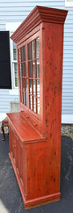 English One Piece Pine Step Back Cupboard in Red Wash