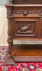 Antique French Renaissance Revival Hunt Buffet Server Sideboard Dark Oak 19C
