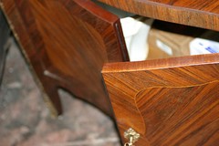 ANTIQUE FRENCH LXV STYLE BRONZE DECORATIONS, MARBLE TOP 19 C. SECRETARY ABADANT