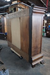 Massive Antique Renaissance Revival Walnut Carved Knockdown Bookcase Armoire