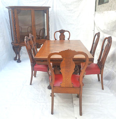 Antique Oak Display China Cabinet Display Hutch with Claw Feet & Ornate Carving