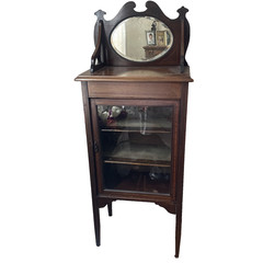 Antique Victorian Style Sheet Music Cabinet Glass Door Original Shelf Fabric