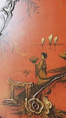 Cabinet on Stand, Chinoiserie, Japanned, Console Base China, Asian, Walnut,66″t