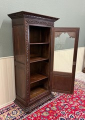 Antique French Breton Bookcase Armoire Linen Cab Wavy Glass Carved Chestnut 19th