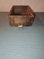 Antique 1920’s Apothecary Wood Drawer W/Brass Pull And Label Plate-Very Good