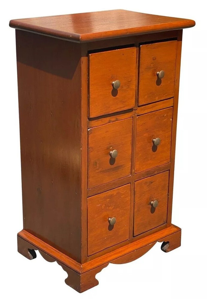 ANTIQUE QUEEN ANNE PENNSYLVANIA SIX DRAWER PINE SPICE CHEST / APOTHECARY CABINET