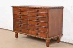 Antique Victorian Carved Mahogany Twelve-Drawer Collector’s Cabinet, Circa 1880s