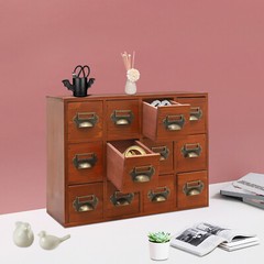 12 Drawers Wooden Desktop Organizer Home Storage Case Cosmetic Dresser Box Brown