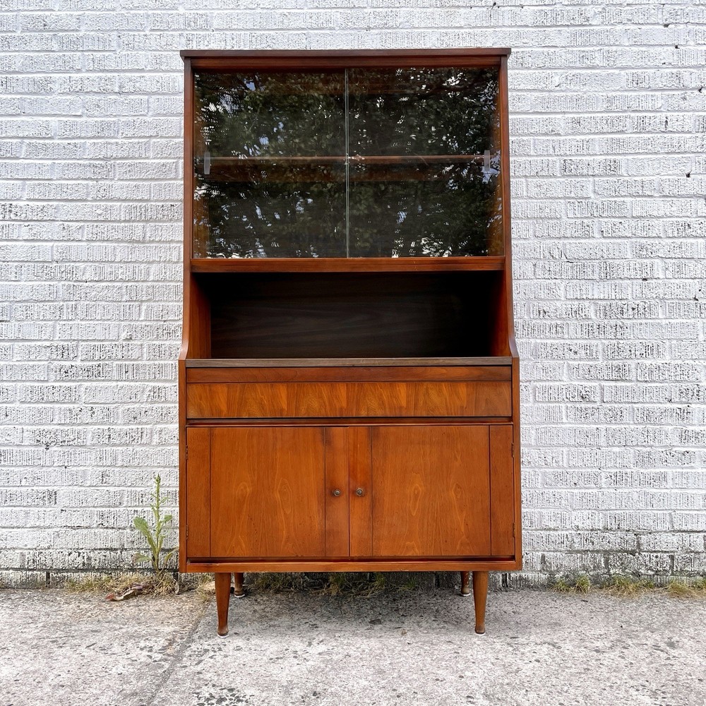 Petite Mid Century Walnut Hutch or Media Cabinet
