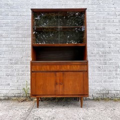 Petite Mid Century Walnut Hutch or Media Cabinet