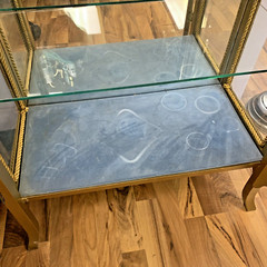 ATQ Gold Painted Wood Lighted Curio Cabinet + 3 Glass Shelves & Mirror 56″H 28″L