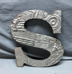 Decorative Salvage Tin Ceiling 16″ Patchwork Silver Metal VTG Letter S 1793-24B