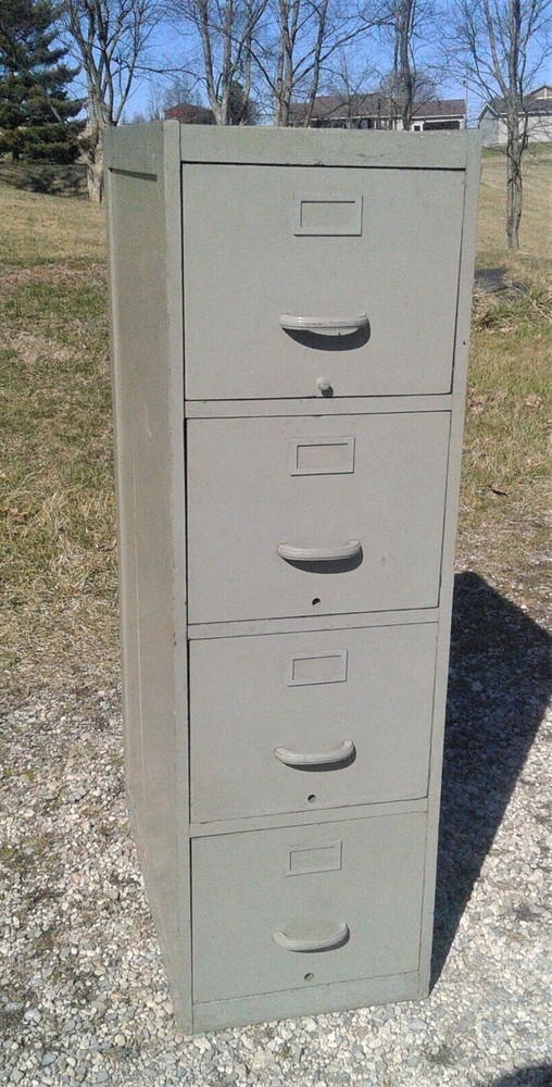 Antique Wooden 4 Drawer File Cabinet Painted 1940s