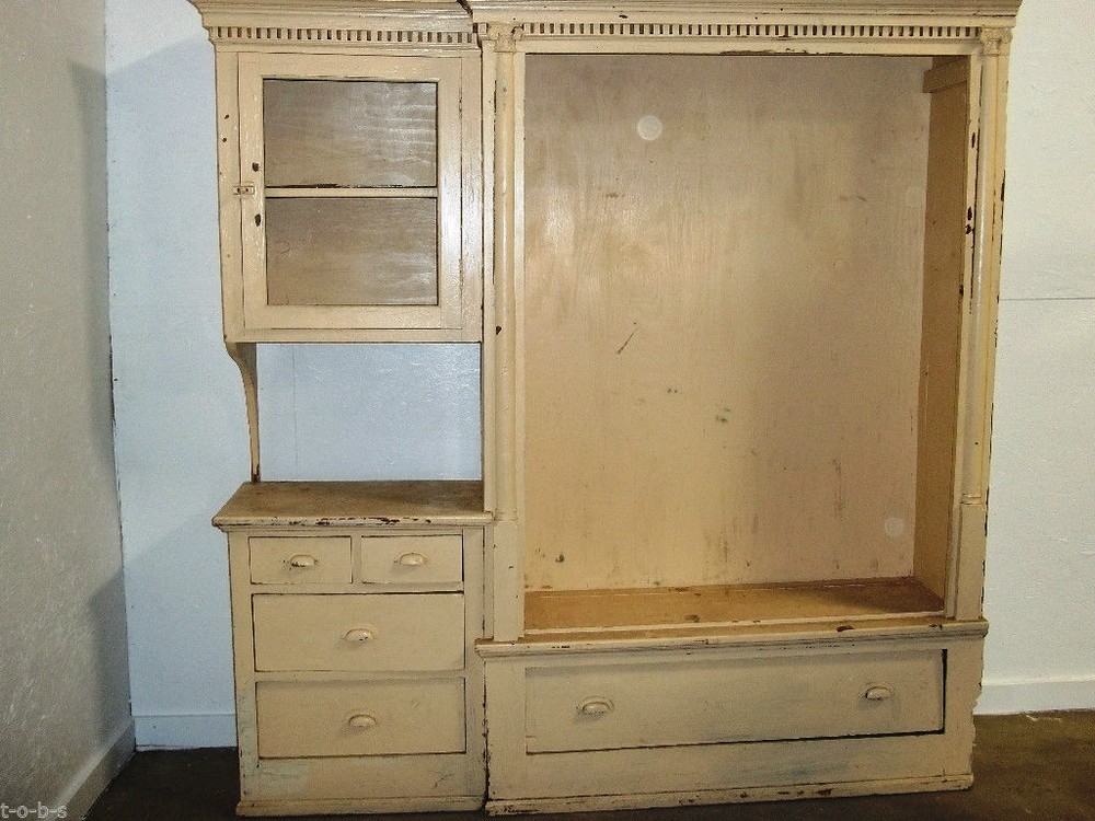 Antique Vintage Rustic Display Cabinet TV Entertainment Center Shelf Cubby