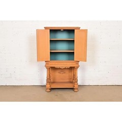 Antique Renaissance Revival Carved Oak Cupboard or Bar Cabinet, Circa 1920s