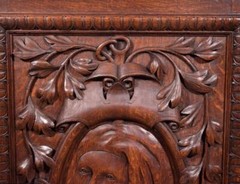 French Antique Solid Oak Wood Cabinet with Highly Carved Virgin Mary Door