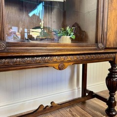 1930s Jacobean Revival Burl Walnut Display Cabinet