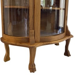 Early 1900s Lion Heads Claw Feet Oak Display Curio Cabinet Cupboard With Key