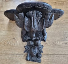 Antique French Oak Wall Shelf Bracket Carved Hanging Game Bird Gothic Revival