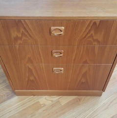 Vintage Teak Cabinet Made in Denmark Three Drawers Sculpted Pulls Lovely Design!