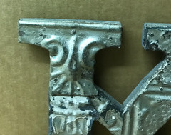 Decorative Salvaged Tin Ceiling 8″ Patchwork Shabby Silver Letter K Old 195-26B