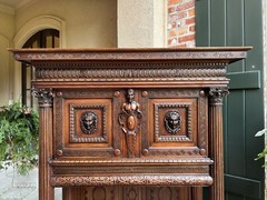 Antique French Cabinet Wine Liquor Greek Key Walnut Regency Sideboard c1890