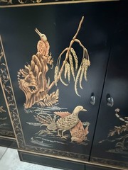 Vintage Drexel Heritage Asian Chinoiserie Black China Cabinet Curio Storage