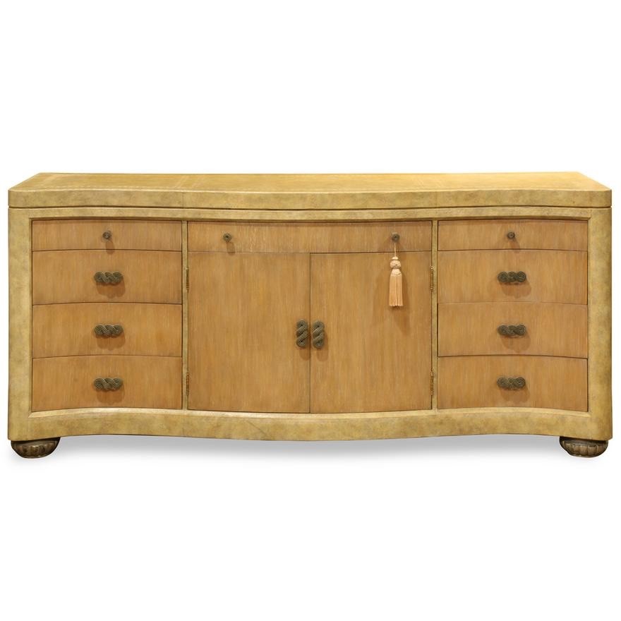 VINTAGE LATE 20TH C MAITLAND-SMITH EMBOSSED LEATHER ART DECO SIDEBOARD (AF3-132)
