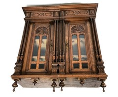pair Stunning Antique Corner Cabinets Hand Carved Wood right left corner with s