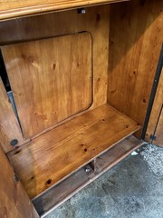 Antique Wooden Cabinet, Raised Panel Doors, Carvings, 48″ Tall, Two Doors