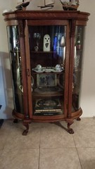 Antique Claw Feet Oak Carved China Closet, Oak Display Cabinet #21649A