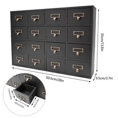Card Catalog Desk Drawer Organizer – Wooden Storage Box With 16 Drawers – Home