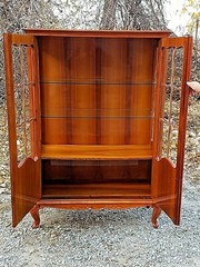French vintage Country provincial double door footed Curio display cabinet