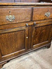 antique Georgian chippendale oak pewter cupboard cabinet 2pc fluted