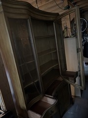 Vintage French Provincial China Cabinet-Rare Curved Glass- Excellent Condition