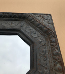 Vintage Tin Ceiling 23″ Sq. Rust Tung Oil Metal 11″ Octagon Mirror Old 1893-23B