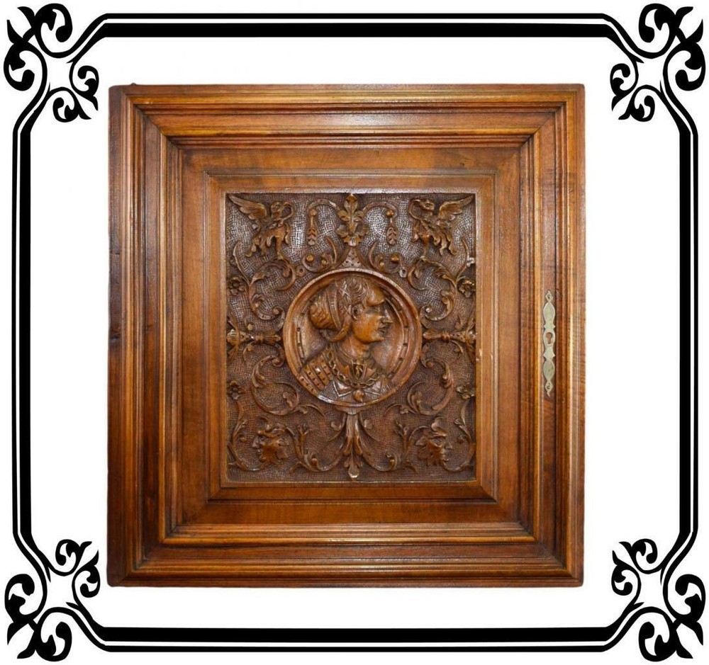 French Antique Gothic Hand Carved Wood Cupboard Door 19th