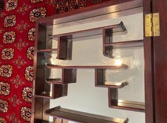 Vintage Chinese Rosewood Wall Curio Cabinet with Mother of Pearl Inlay, Mirror B