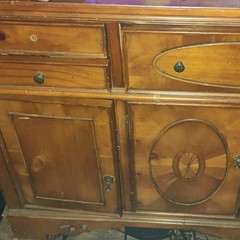 Antique Brown solid Wood Cabinet Stained Finish 4 Doors 5 Drawers .