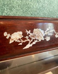 Vintage Chinese Rosewood Wall Curio Cabinet with Mother of Pearl Inlay, Mirror B