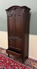 Antique French Louis XV Style Armoire Cupboard Linen Cabinet Bonnetiere Oak