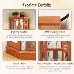 Heavy Duty Corner Display Cabinet Lighted Glass Display Case Living Room Shelf