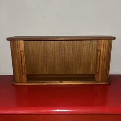 Vintage Mid Century Teak (21″ x 9″ x 6 1/2″) Tambour Door Wall Mount Cabinet VGC