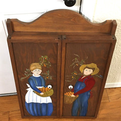 Vtg Hand Painted Spoon Rack Shelf Wall Cabinet Display Case Primitive Folk Art