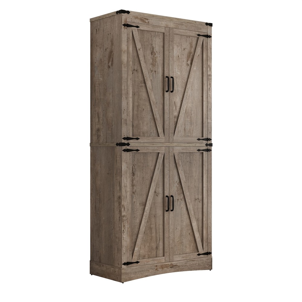 Grey Farmhouse 71 Inch 4 Door Storage Cabinet With Adjustable Shelves