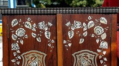 Antique Wood Spice Wall Cabinet INTRICATE INLAID SILVER METAL Floral SUPER RARE!