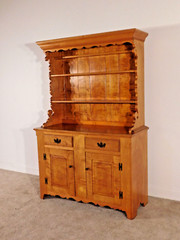 Circa 1953 BONENBERGER Tiger Maple 2 PC Kitchen Dining Stepback Cabinet Hutch